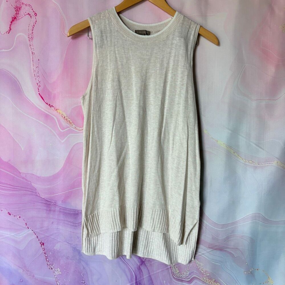 Lilla P Cotton Linen Cream Tan Sleeveless Blouse M Top Preppy Luxury Coastal